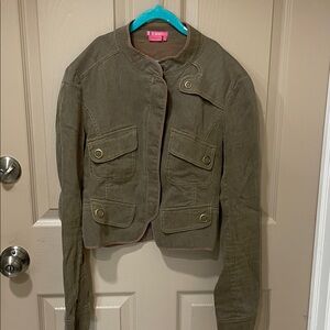 BCBGirls Jean Corduroy Olive Utility Jacket Snap Zip SZ 10. R2